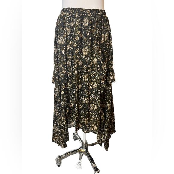 Ulla Johnson Black Paisley & Floral Print Silk Chiffon Midi Ruffled Skirt sz 4 - Picture 4 of 8